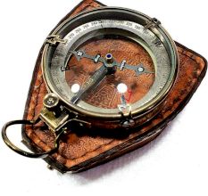 Antique Brass Compass in Leather Case Collectible